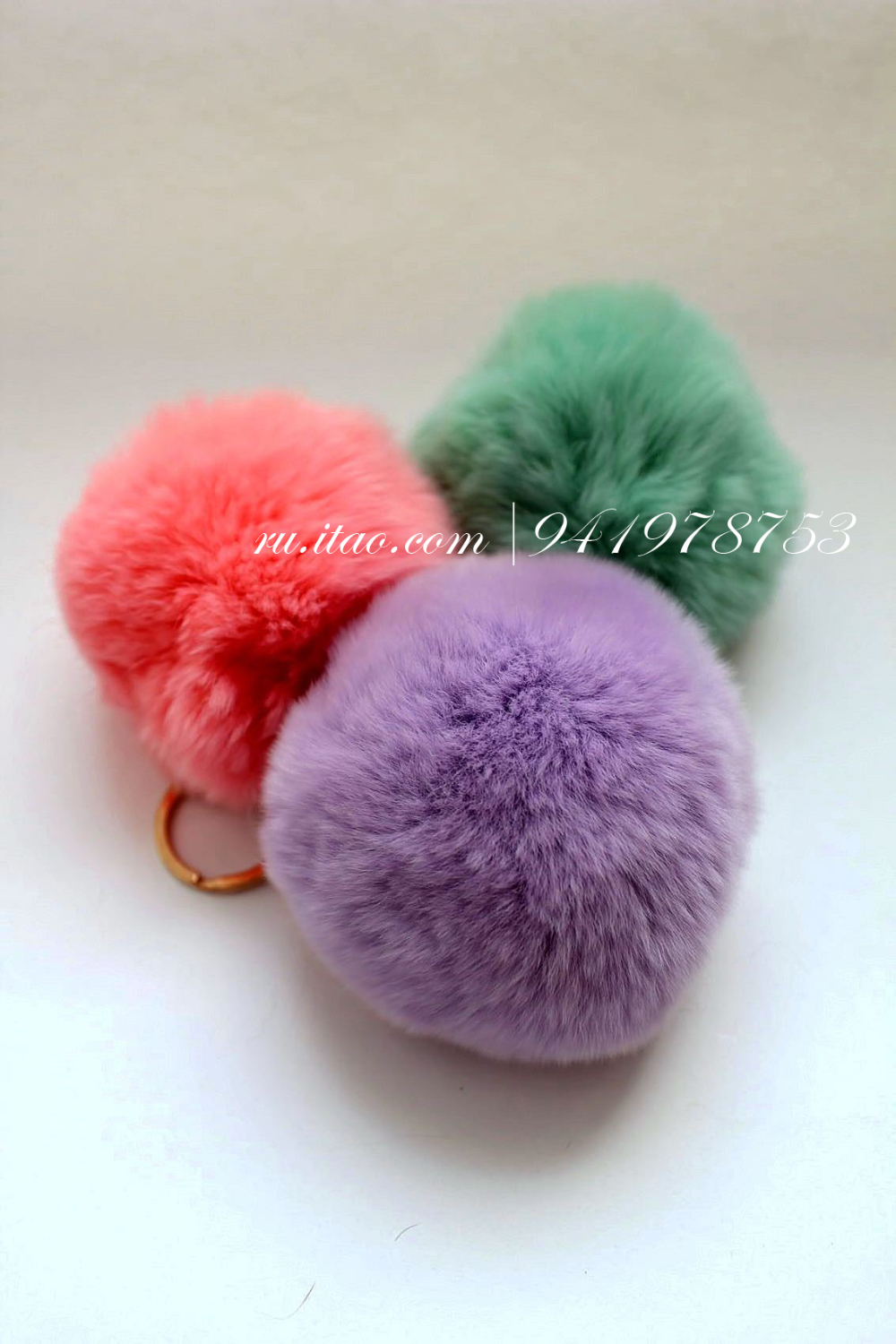 New Arrival Soft 8cm Full Rex Rabbit Fur Ball Gold Keyring KeryChain 8 colors Bag Tag fashion Accessories