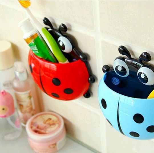 Cute Ladybug Cartoon Sucker Toothbrush Holder suction hooks / Household Items / toothbrush rack / bathroom set jol